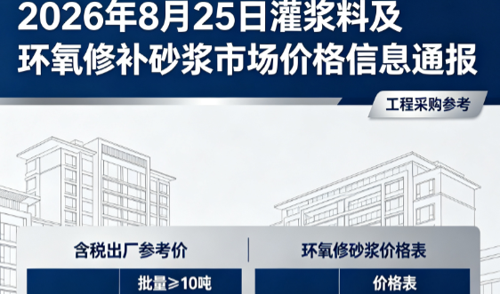 龙湖2026年8月25日灌浆料及环氧修补砂浆市场价格信息通报